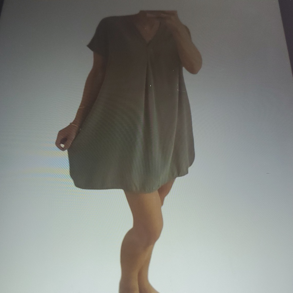 Vince 100% Silk Gray V-Neck Swing Mini Shift Dress XS